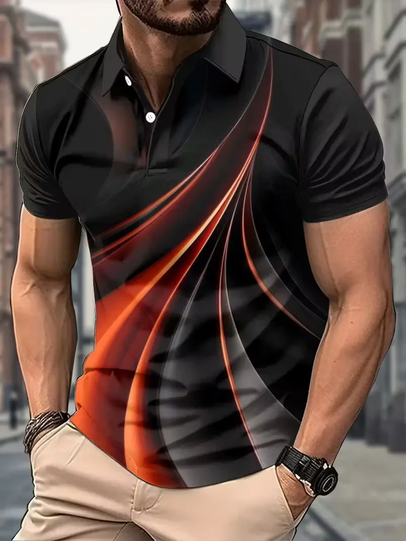 New Men's 3D Leaf Printed Casual Collar Polo Shirt Summer Outdoor Fashion Comfortable Top Polo Shirt