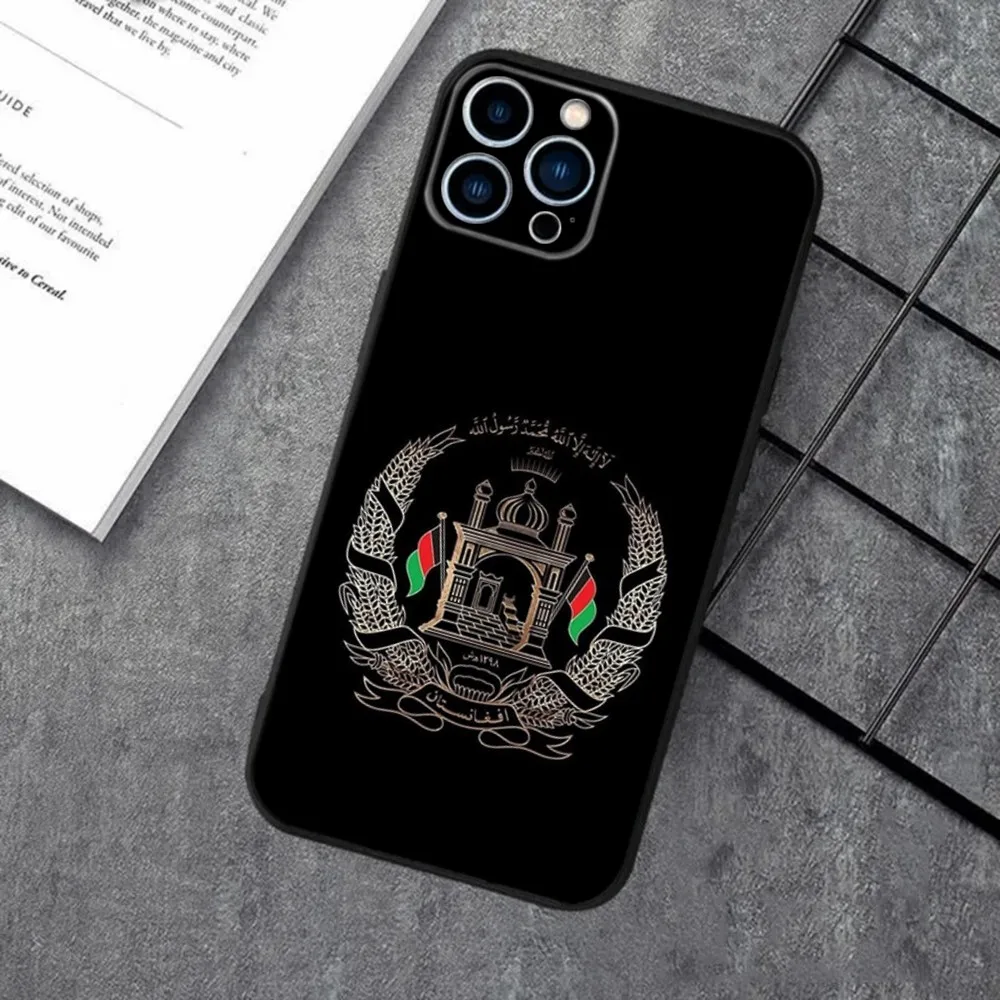 حافظة هاتف بعلم أفغانستان الأفغاني لهاتف آيفون 16,15,14,13,12,11,XS,XR,X,8,7,Pro,Max,Plus,mini غطاء أسود من السيليكون