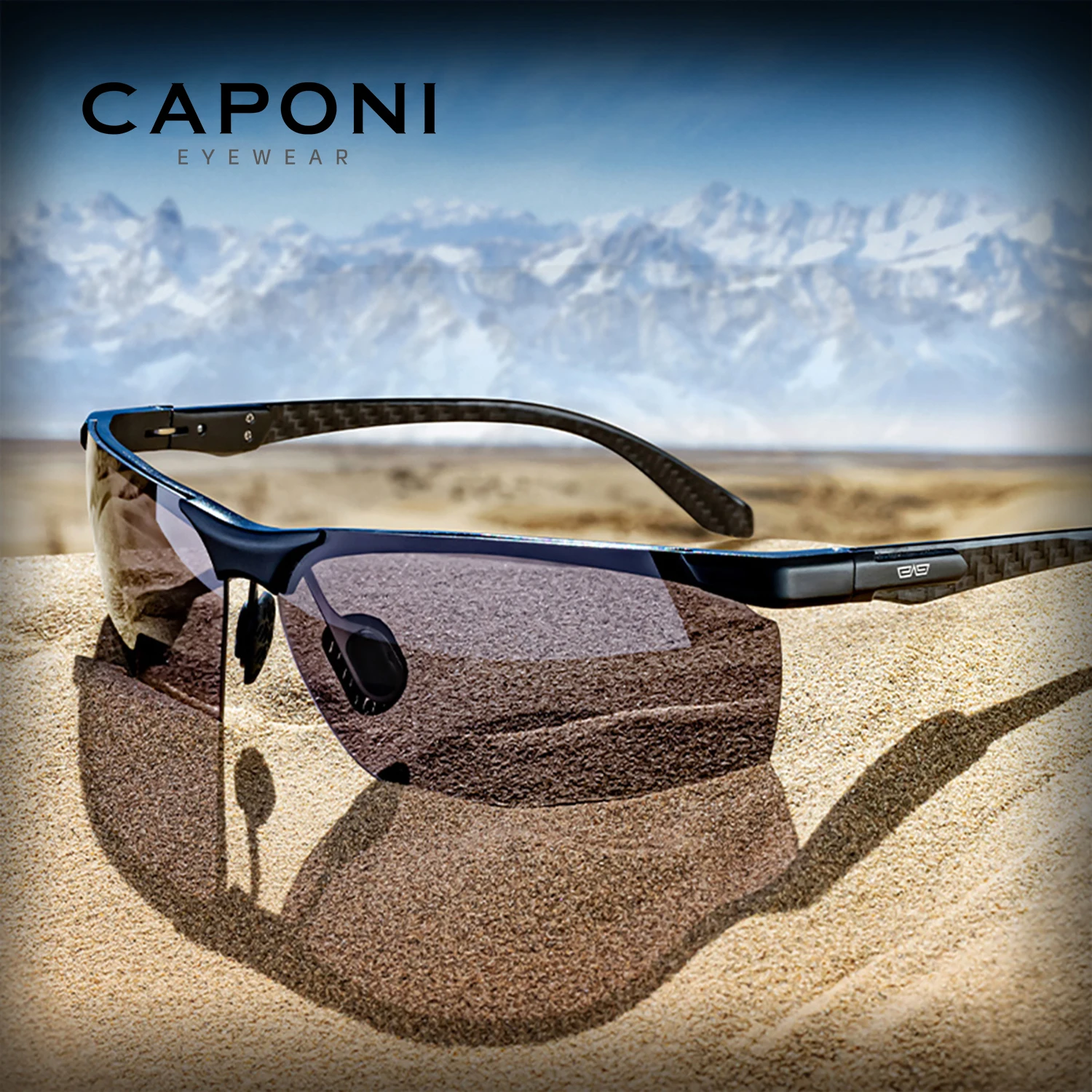CAPONI Polarized Men's Sunglasses Driving Sports Photochromic UV400 Sun Glasses Men Aluminium Carbon Firber Protect Eyes BS8780