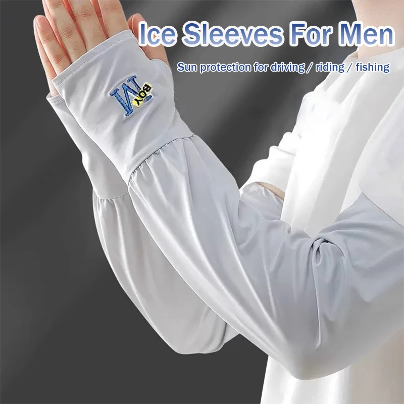 

Men Sun Protection Sleeves Summer UV Protection Embroidered Loose Fingerless Arm Sleeves for Outdoor Driving, Riding, Fishing