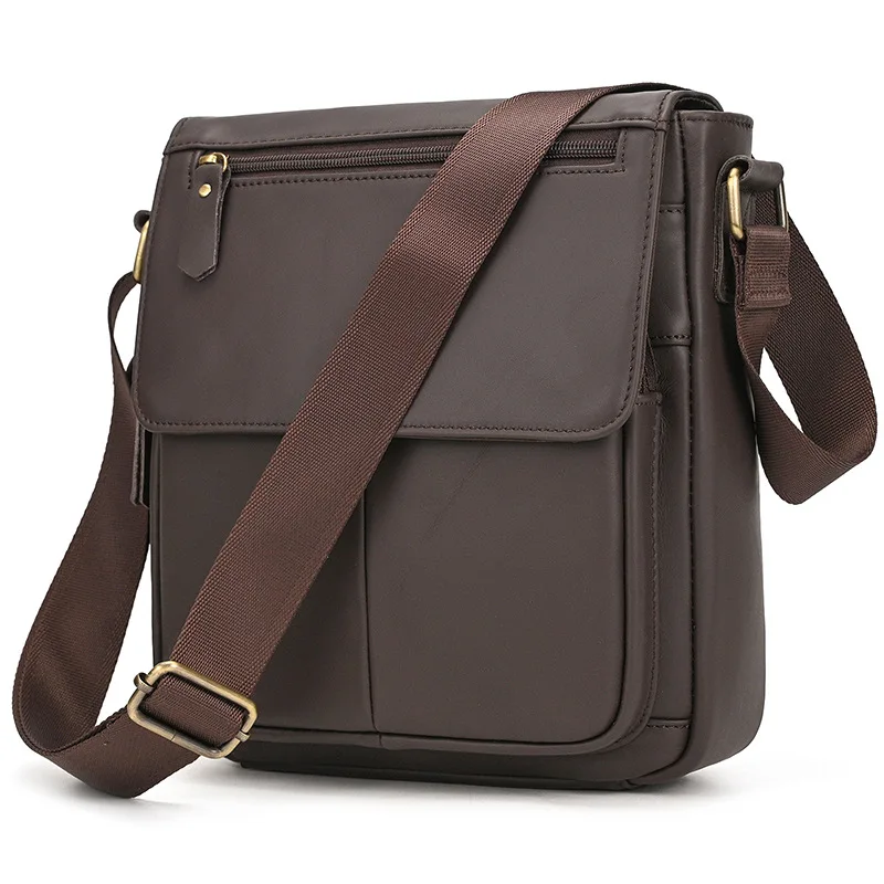 New Top Grain Leather Mens Crossbody Bag Large Capacity Flap Closure Premium Commuter Shoulder Bag for Work