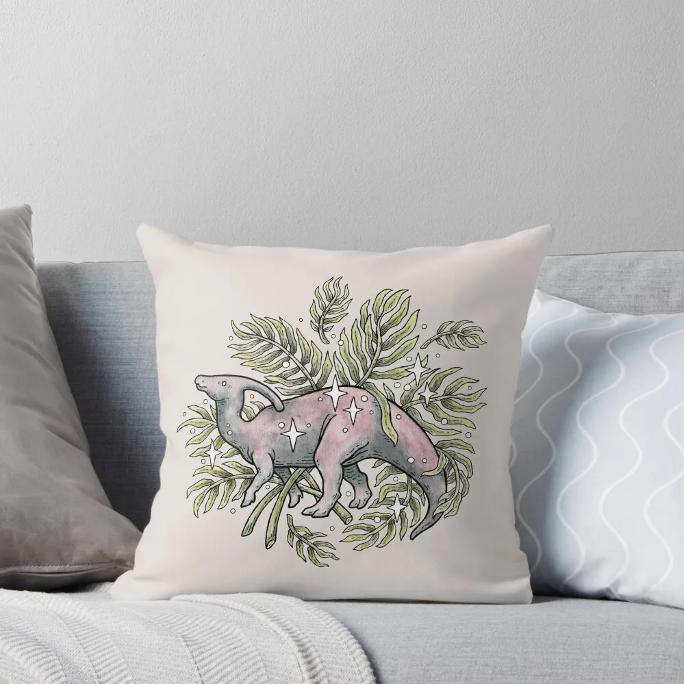 

Parasaurolophus & Palms Dinosaur Botanical Art Throw Pillow Couch Cushions Pillowcases Bed Cushions Anime Pillowcase