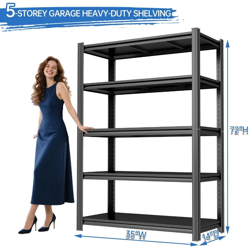 وحدات رفوف معدنية شديدة التحمل قابلة للتعديل مكونة من 5 طبقات للتخزين الصناعي - رفوف جراج بسعة 3500 رطلًا #2