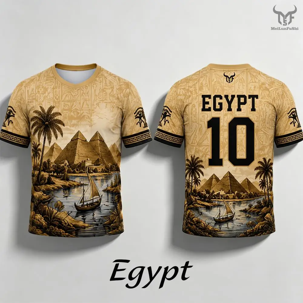 Vintage Ancient Egypt Pyramid Hieroglyph Printed T-shirt Outdoor Sports Breathable Quick Dry Football Jersey Unisex Casual Top