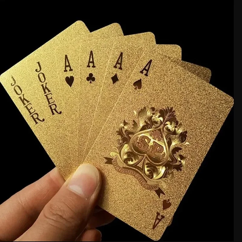 24K Goldเล่นไพ่พลาสติกเกมโป๊กเกอร์ดาดฟ้าฟอยล์Pokers Pack Magicกันน้ําการ์ดของขวัญคอลเลกชันเกม
