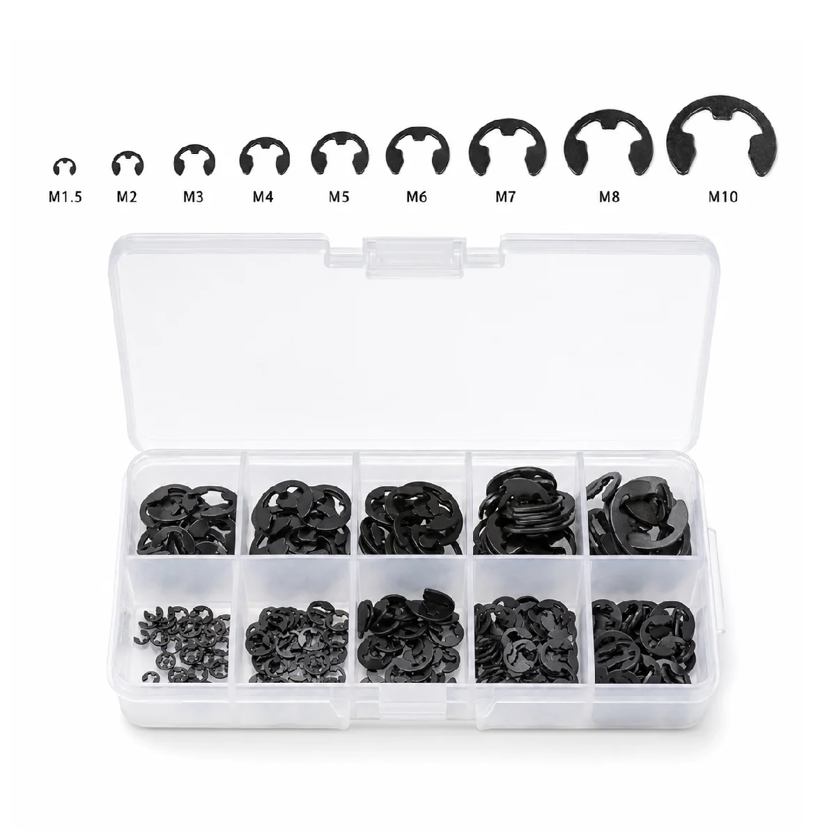 120pcs Assortment Kit 1.5-10mm Stainless Steel Shaft External Retaining Ring E Clip Snap Circlip Washer for Shaft Fastener