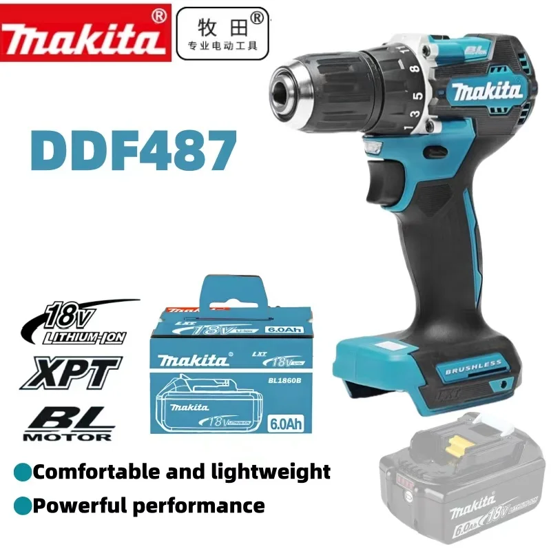 

Makita Original DDF487 Cordless Driver Drill Brushless Electric Impact Screwdriver Rechargeable Power Tool 18V