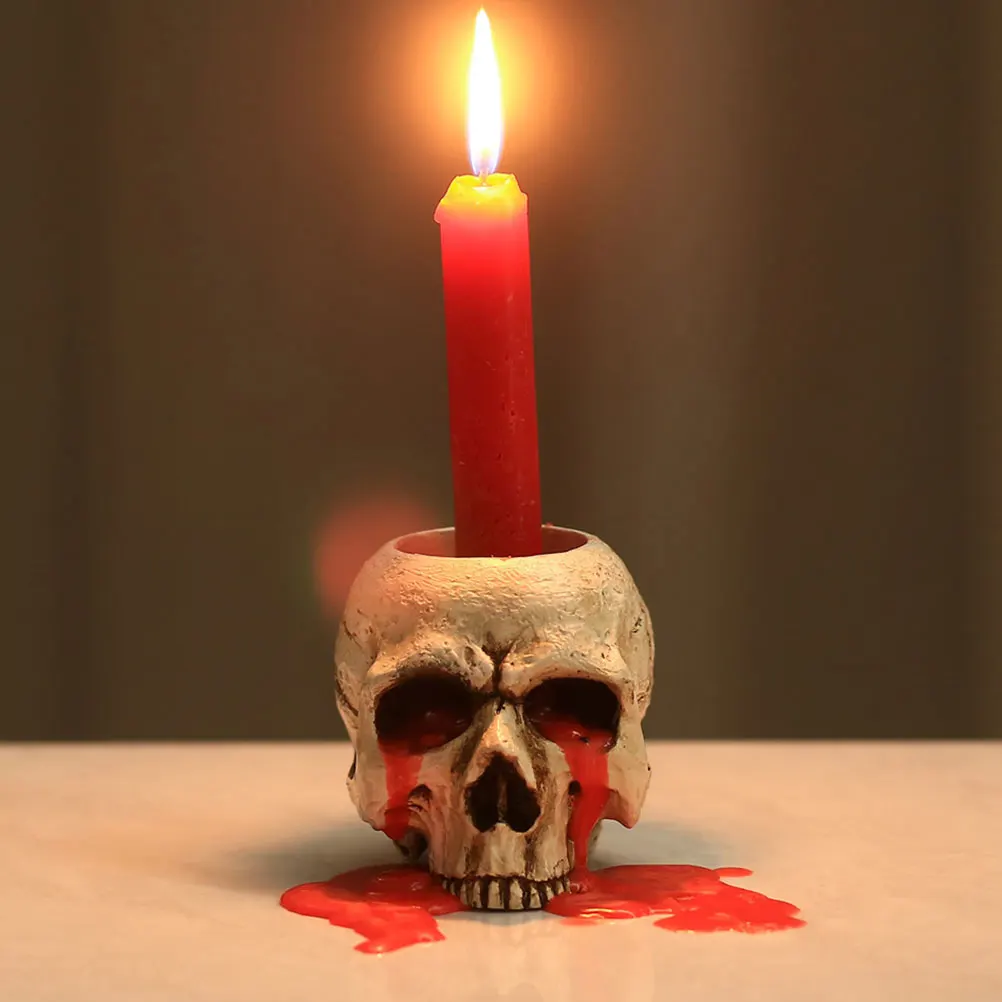 Skull Head C Resin Halloween Decor Stick Flame Tea Desktop Decorative Holder Home Store Display