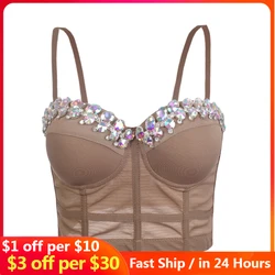 Sexy Rock Punk Bra Diamond & Pearl Decoration Push Up Bralette Lingerie Anti-light Shockproof Bra Clubwear Corset Plus Size