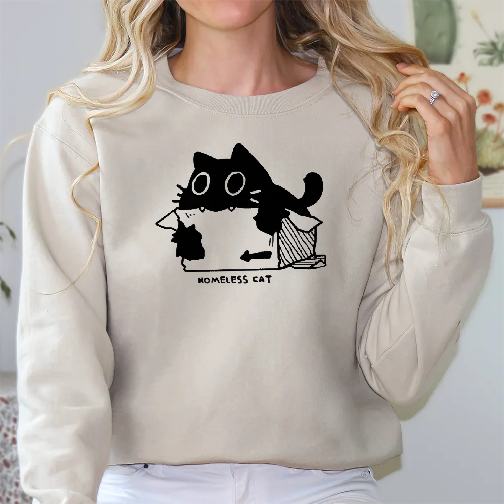 

Unisex Sweatshirt Long Sleeves Casual Hoodies Stylish Pullover Daily Wear Multiple Colors Versatile Cardboard Box Homeless Cat