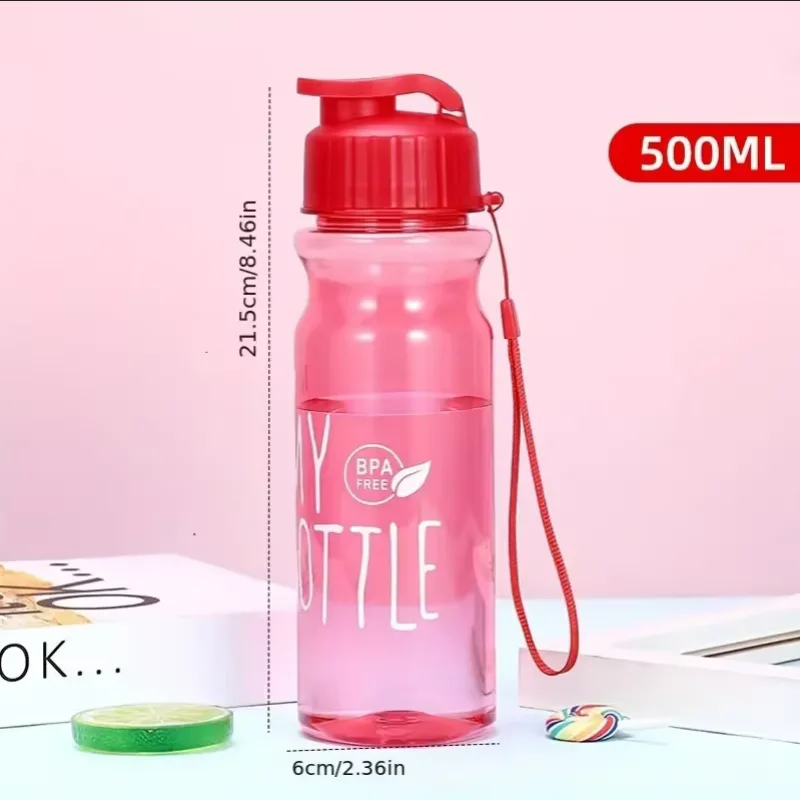1pc 500ML Transparent Flip Top Water Bottle, Portable Water Cup With Strap For Outdoor Sports Fitness, Travel Fashion Bottle