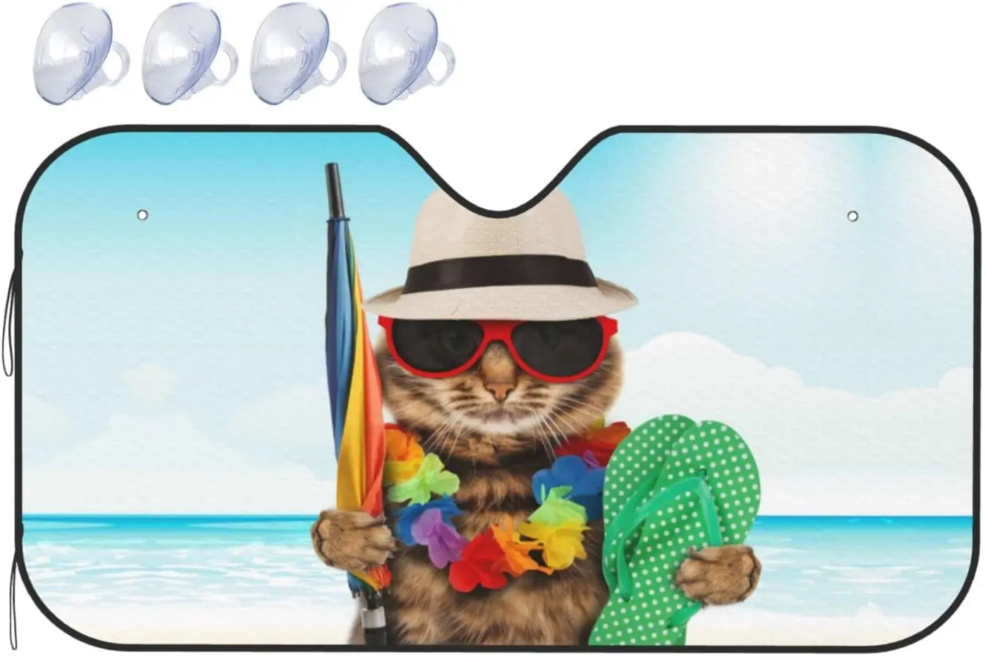 

Beach Cat on Vacation Car Windshield Sunshade SUV Truck Front Window Sun Shade Visor Shield Cover Protects From Uv Rays