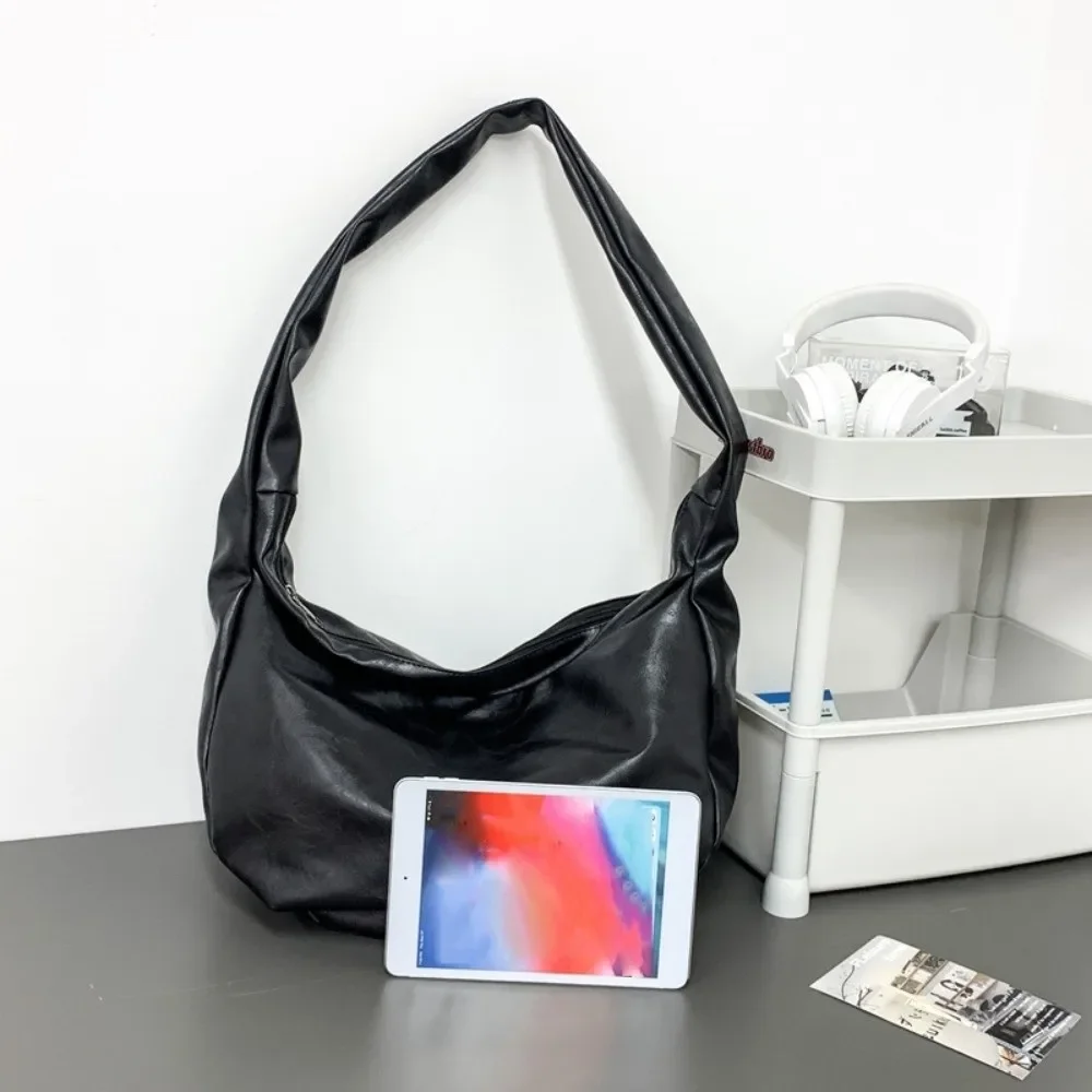 Japanese Style PU Leather Shoulder Bag Large Capacity Multi-Functional Casual Chest Pack Cool Solid Color Male Dumpling Bags sac