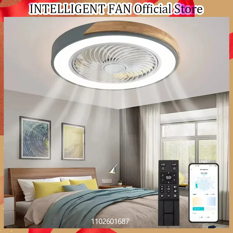 

Modern Low Profile Wood Ceiling Fan Light with Remote Control Dimmable 3 Color Timing LED Fan Lamp Indoor ceiling kids light