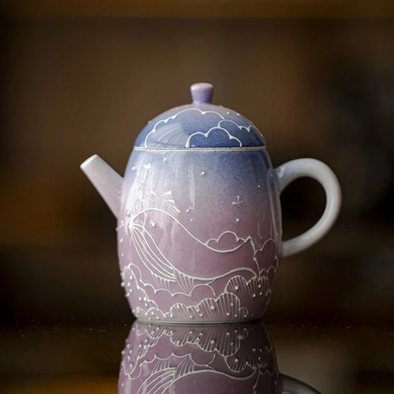

150ml Starry Sky Hand Painted Purple Whale Arita Porcelain Teapot Antique Tea Infuser Pot Tea Maker Kettle With Filter Cafes