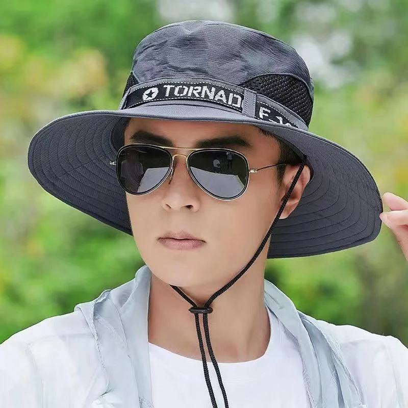 Men's Sun Hat Summer Travel Outdoor Leisure Fisherman Hat Male Climbing Fishing Breathable Sunscreen Hat Wide Brim Foldable Cap