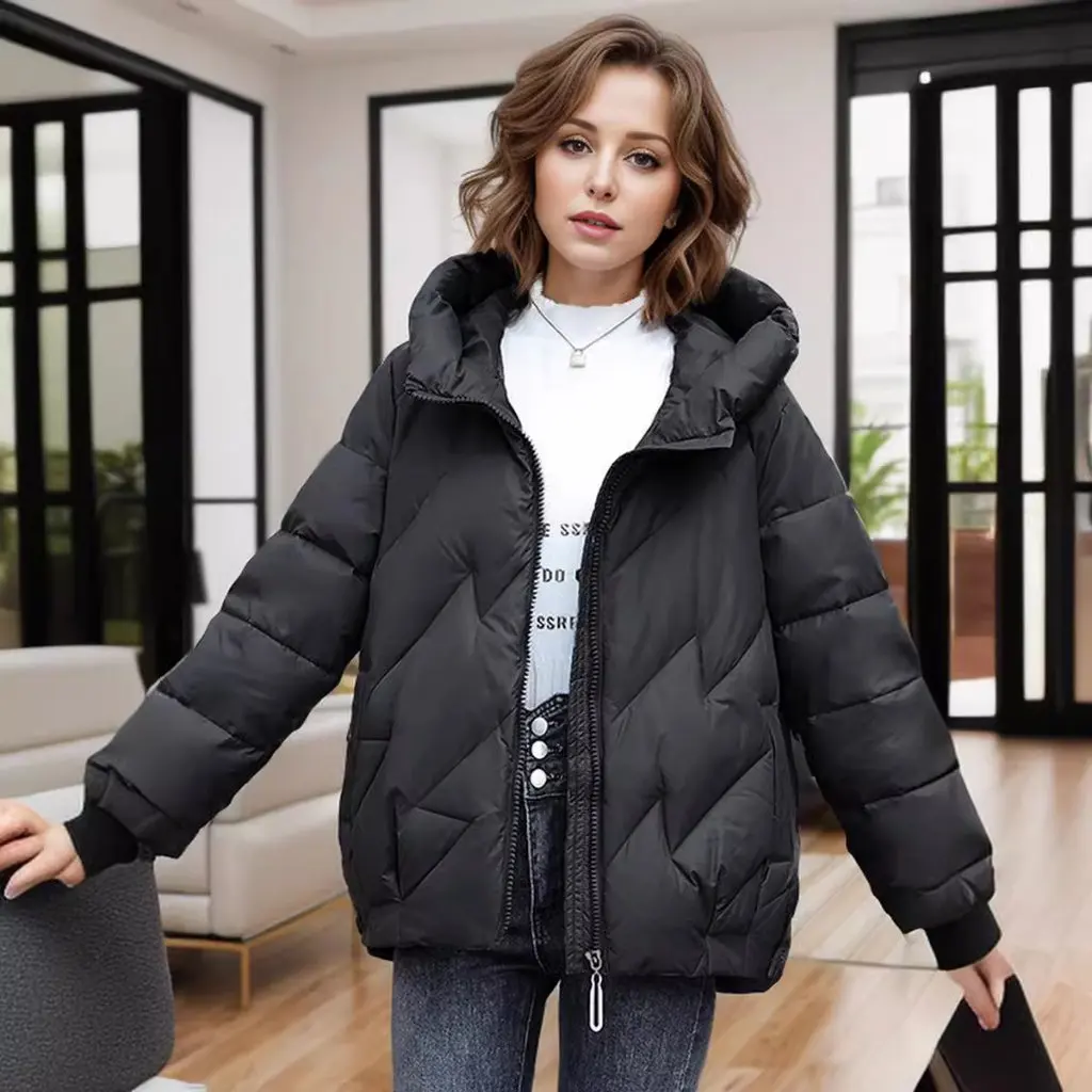 Korean Style Loose Cotton-Padded Jacket Xiyin Simple Warm Thickened Autumn Winter Fashion Age-Reducing Casual Outerwear