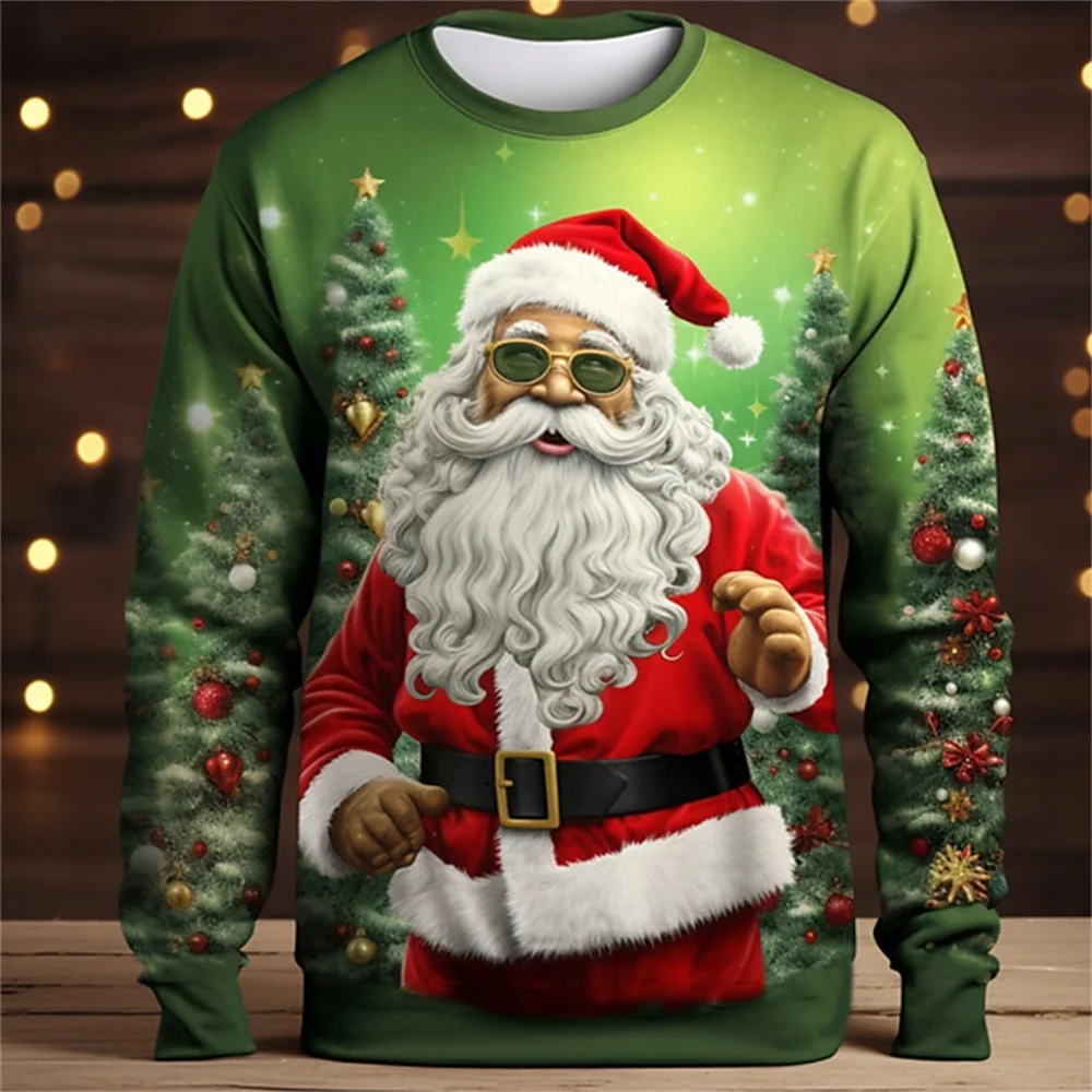 Pullover Christmas Santa Claus 3d Print Men's Hoodie Cool Festival Hoodies Casual O Neck Party Long Sleeved Top Autumn Winter