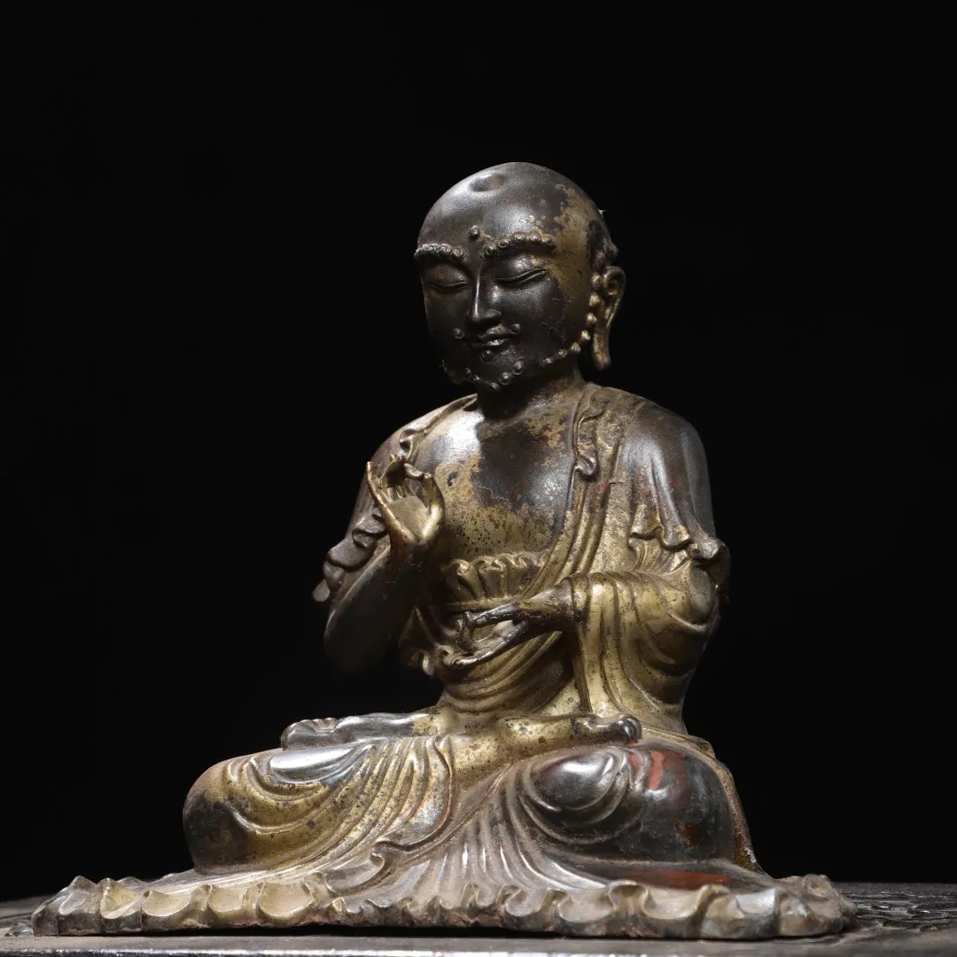 Old Bronze Gilded Cinnabar High Relief Bodhidharma Patriarch Ancestral Master Sitting Buddha Amitabha Buddha Zen Buddhism