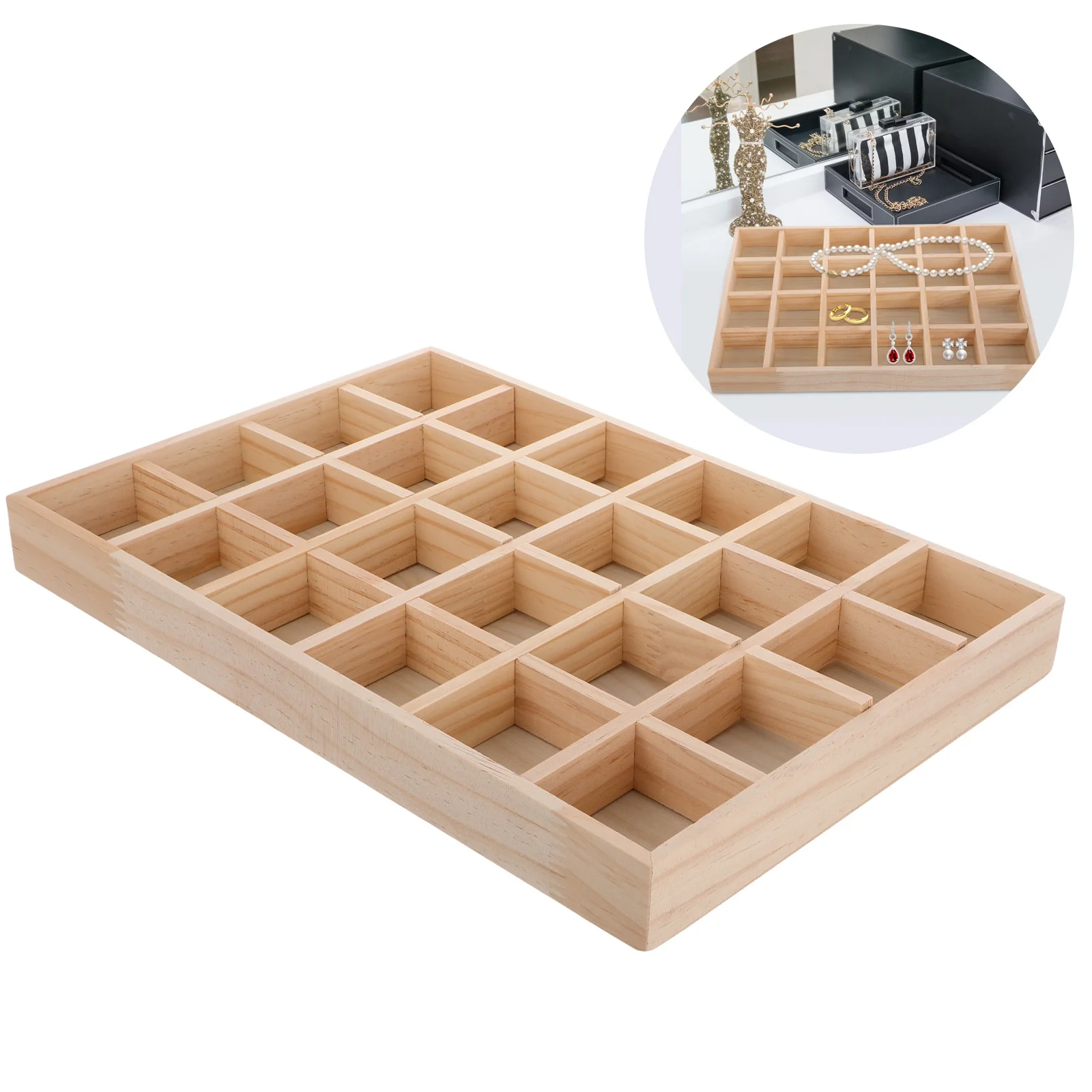 

Деревянный органайзер для украшений с ячейками, выдвижной ящик-витрина для колец и серег, подставка для мелочей для дома, ванной, тумбочки, туалетного столика