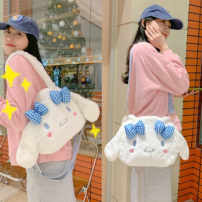 Sanrio Kawaii Messenger Bag Cinnamoroll Cute Plush Female Lolita Student Large-capacity Schoolbag Hand-held Shoulder Bag Gift