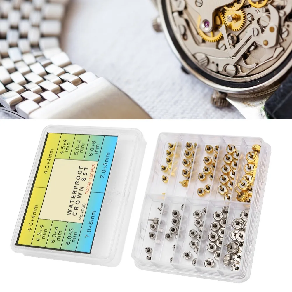 Steel Watch Crown Set Gold Silver Various Specifications Watch Repair Tool Kit Watch Crown Accessory Set for Watch Makers