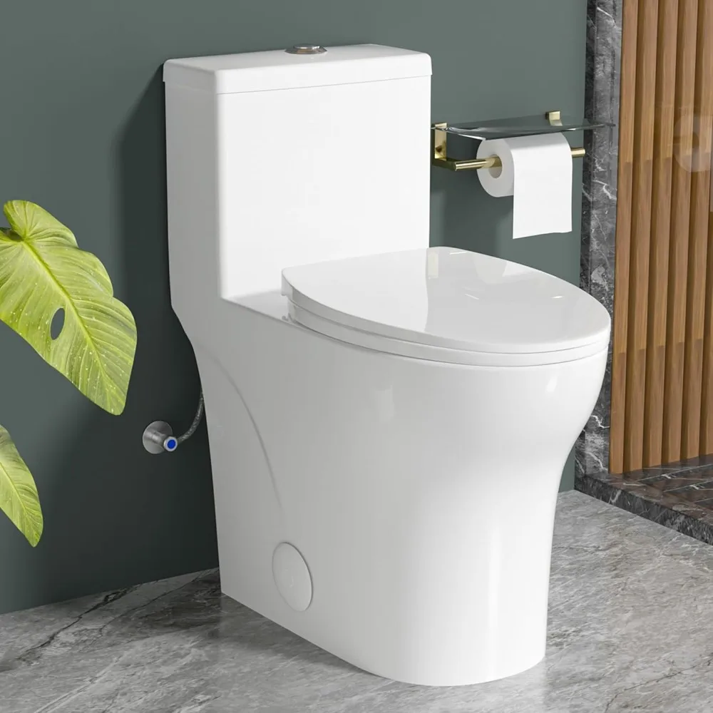 

Elongated Modern Tall Toilet 19 Inch for Seniors, Powerful Tornado Flush Skirted High Toilet for Bathroom,One Piece Water Saving