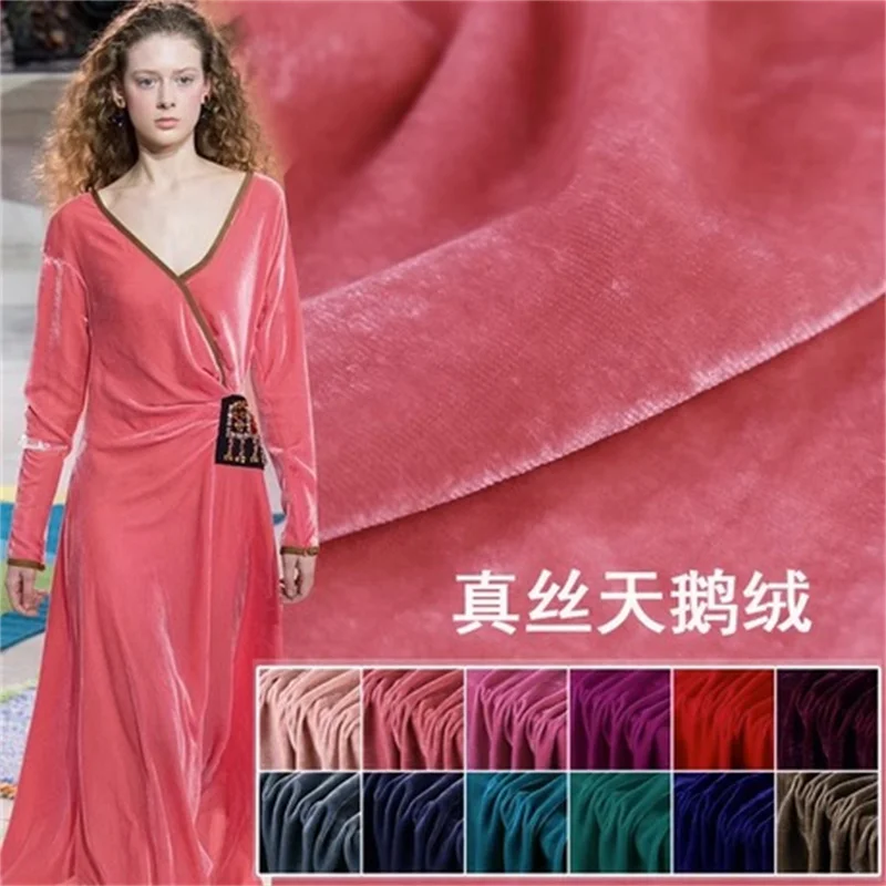 Solid Color High-end Silk Velvet Dress Qipao Luxurious Designer Fabric Classic Handmade DIY Clothing Materials Textile By Meter