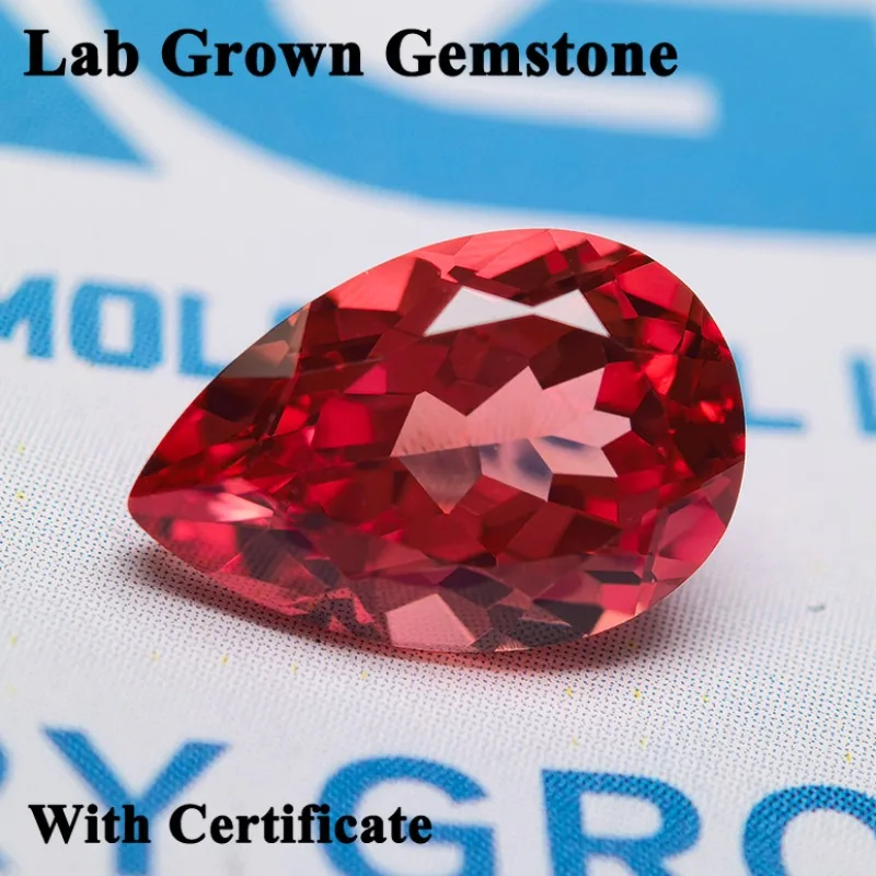 

Lab Grown Sapphire Sunset Red Color Pear Shape Charm Beads for Diy Jewelry Making Earrings Materials Selectable AGL Certificate