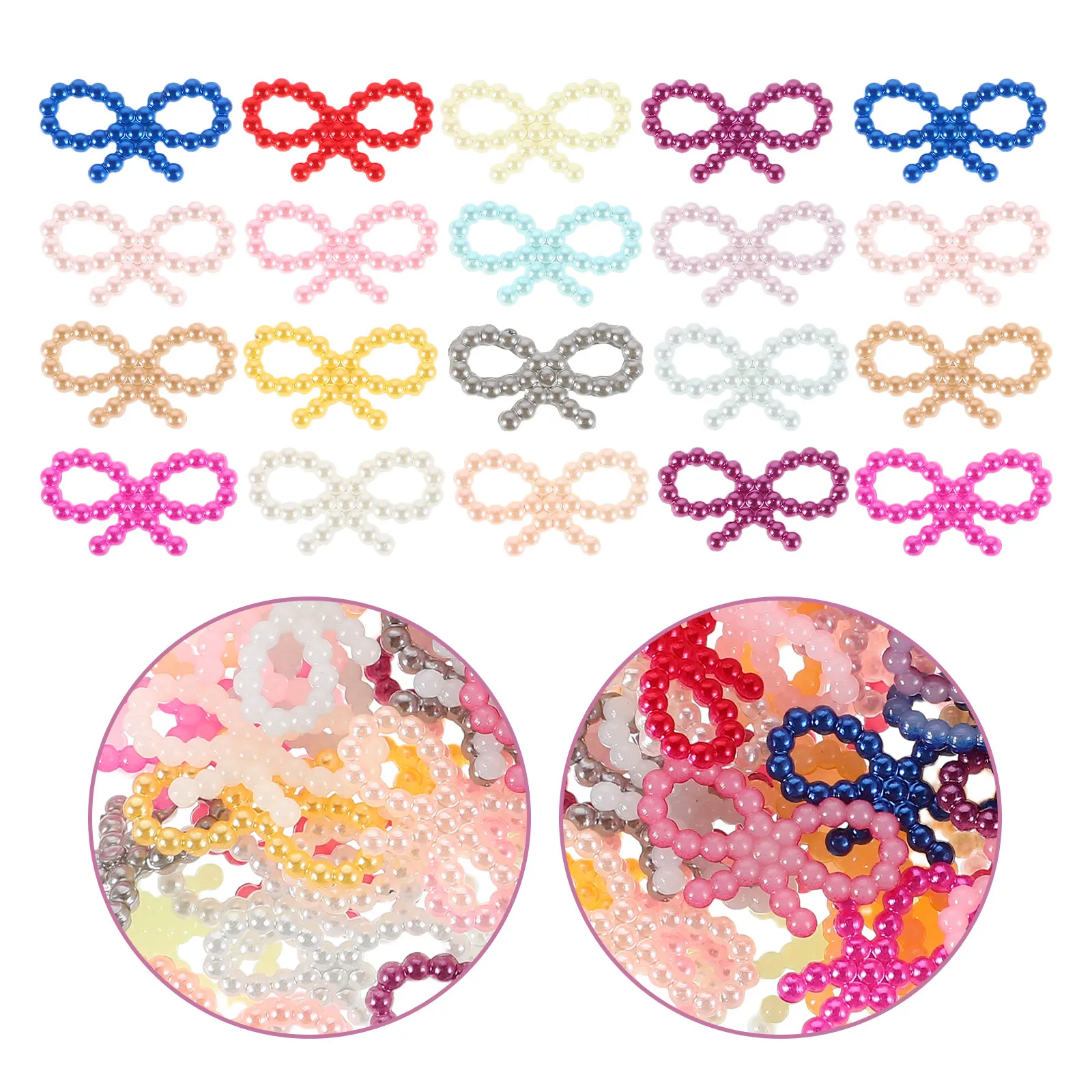

100Pcs Hollow Bowknot Mini Pearl Decoration Lightweight Simulated Pearl Bowknot for Wedding Nail Art DIY Craft Wrapping