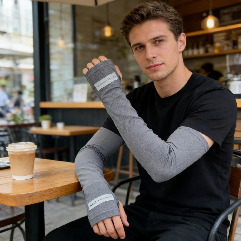 1 Par de Mangas de Brazo sin Dedos Refrescantes, de Alta Elasticidad, Protección UV para Verano, Mangas de Brazo Refrigerantes para Mujeres y Hombres