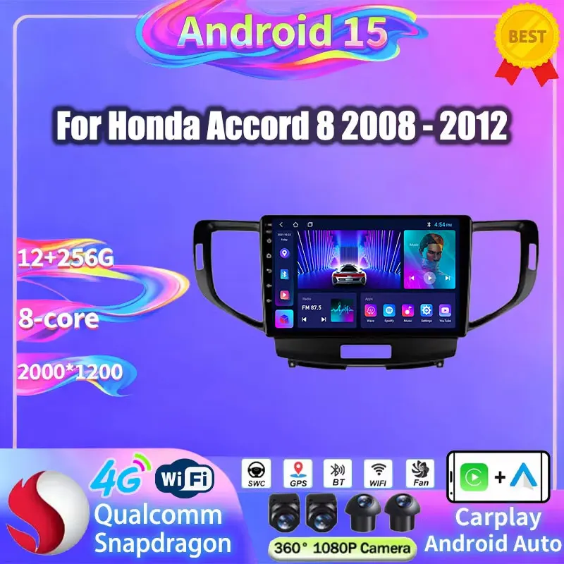 For Honda Accord 8 (European Version) 2008 2009 2010 2011 2012 Android 15 Car radio Wireless Carplay Android Auto 2Din Head Unit
