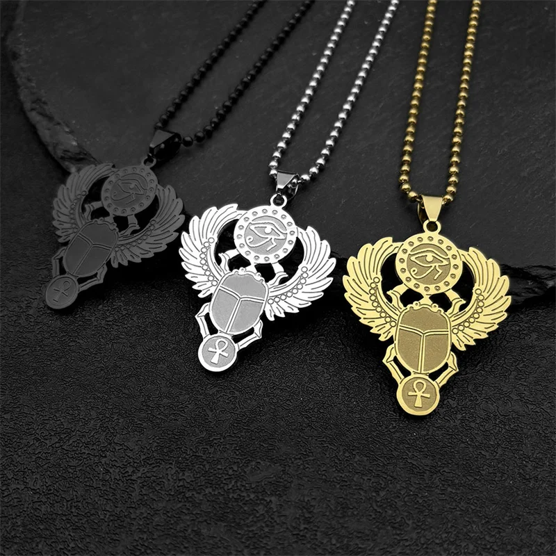 

Egyptian Scarab Eye of Ra Horus Symbol Car Keychain Women Men Stainless Steel Gold Color Ankh Key Of Life Car Hanging Jewelry