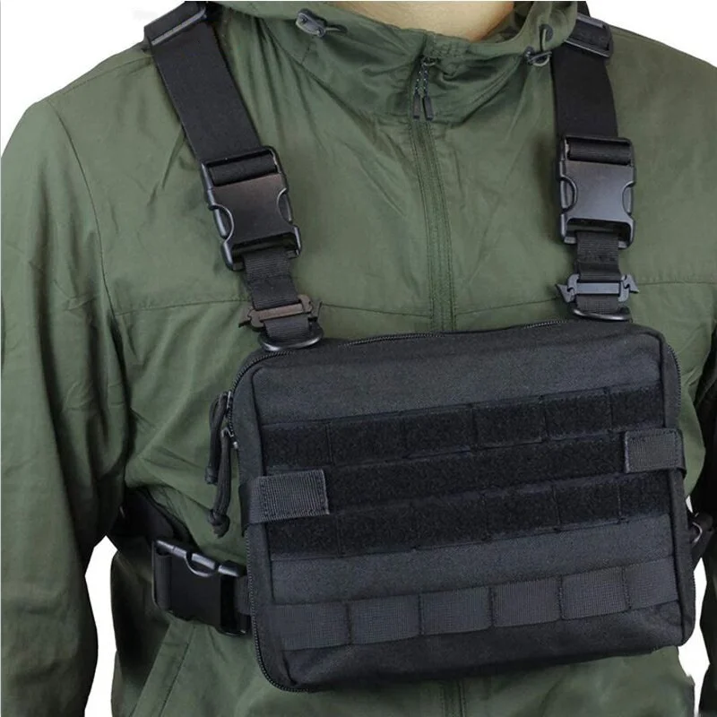 屋外タクティカルベストカニエウェストチェストバッグ盗難防止ストリートスタイルダンスバッグポリエステルジッパー開閉ピュアカラースポーツシーン