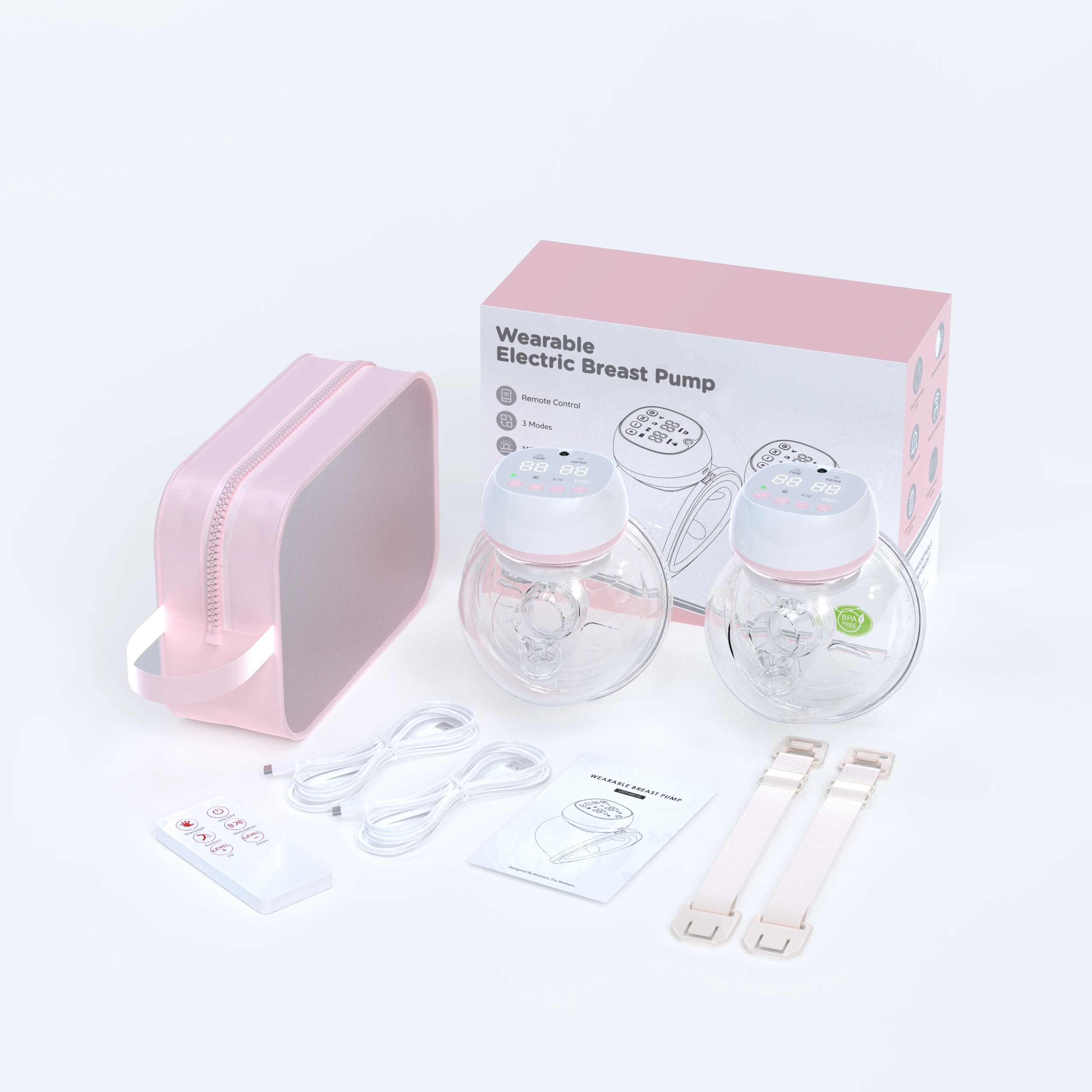 YM-805 portable electric double wearable breast pumps Multi levels adjustment hands-free 2 breast suction cups