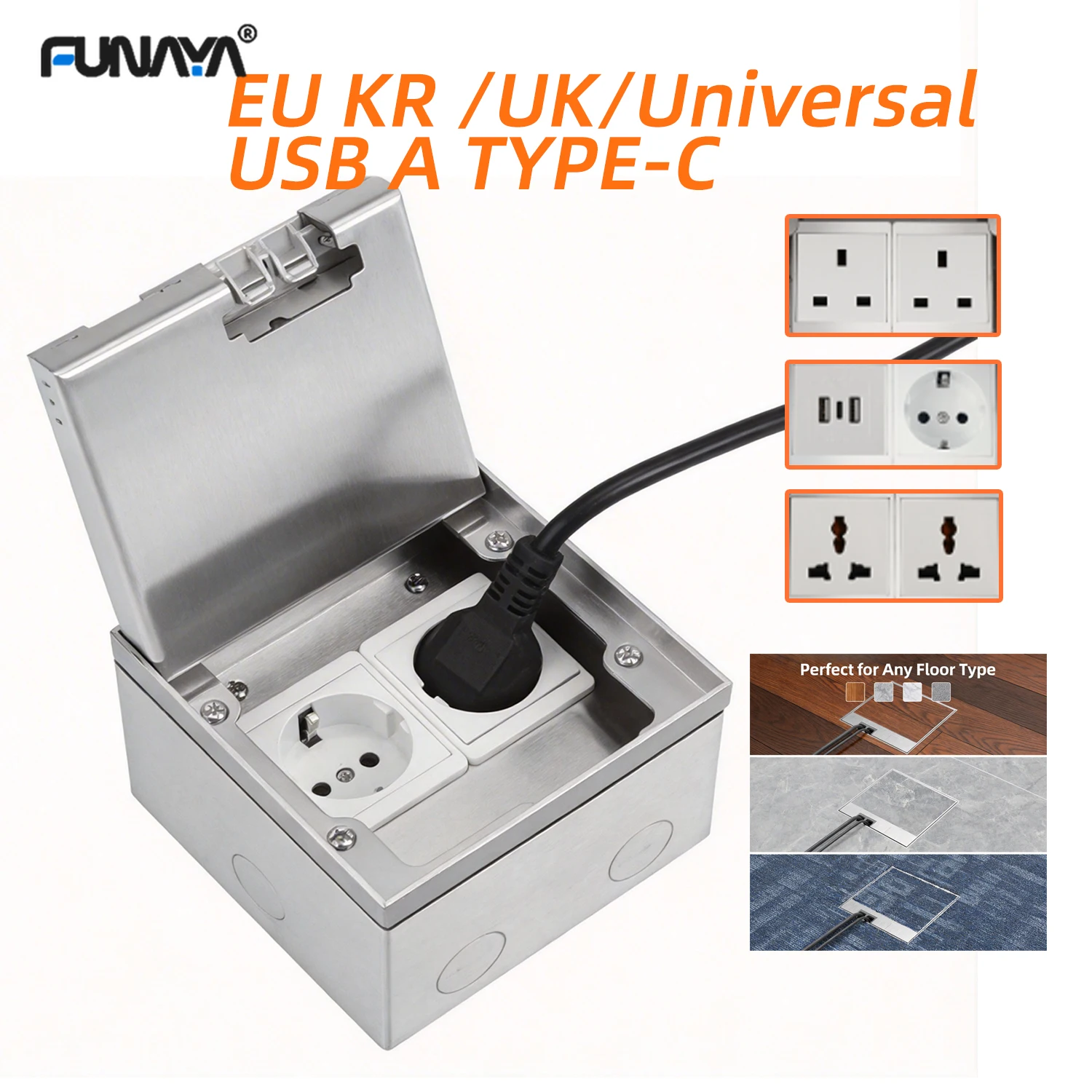 

FUNAYA EU UK Stainless Alloy Flip Cover Sockets Universal Hidden Floor Built-in Desktop Power Electrical Marble Recessed Socket