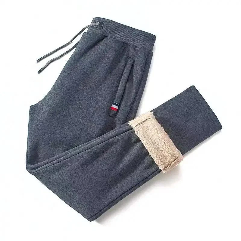 Winter Lambswool Warm Casual Pants Men's Fitness Jogging Sweatpants Male Solid Drawstring Bottoms Fleece Straight Trousers M-5Xl, image 8