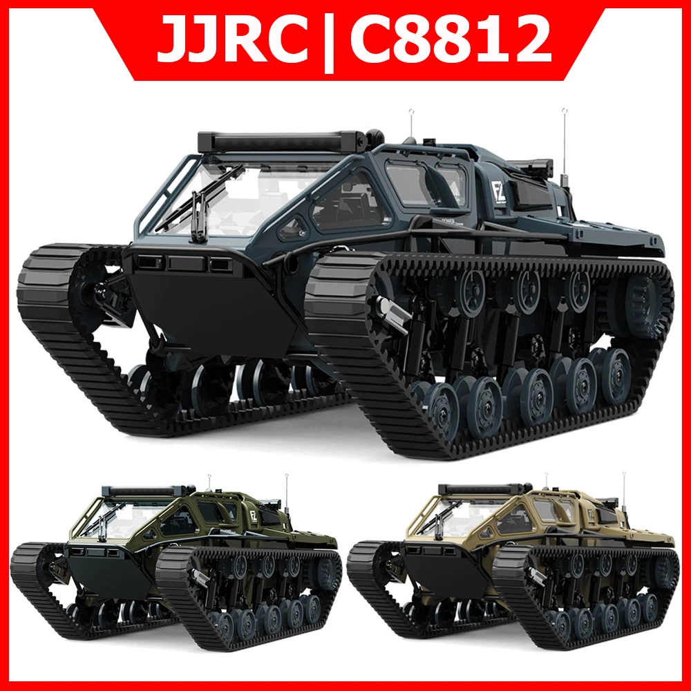 JJRC C8812 RC coche a escala completa 2,4G Control remoto coche deriva luz LED tanque con seguimiento simulación camión todoterreno RC juguete como regalos