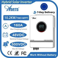 Anern 10.2KW/6.2KW Solar Hybrid Inverter Build-in MPPT 160A 24V/48V Solar Battery Charge Controller BMS Pure Sine Wave Inverter