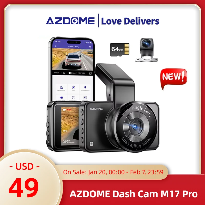 AZDOME 3K Dash Cam M17 Pro Car DVR 2K+1080P WIFI Car Camera ADAS Voice Control 24H Parking Monitor Support Rear Cam Night Vision