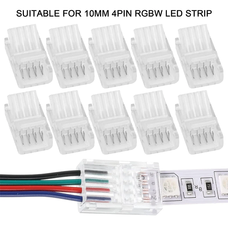 5/10/15Pcs 4Pin Solderless RGB LED Strip Connectors 10mm Quick Adapters For 5050 Multi-Color Track Lighting