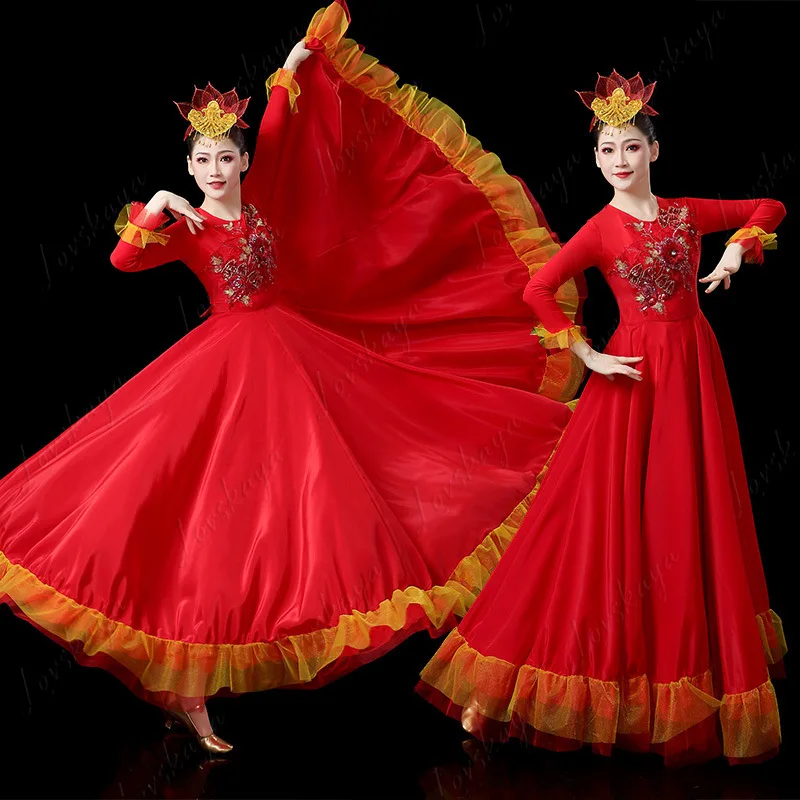 

Chinese Style Big Swing Dance Dress Folk Chorus Stage Performance Costume