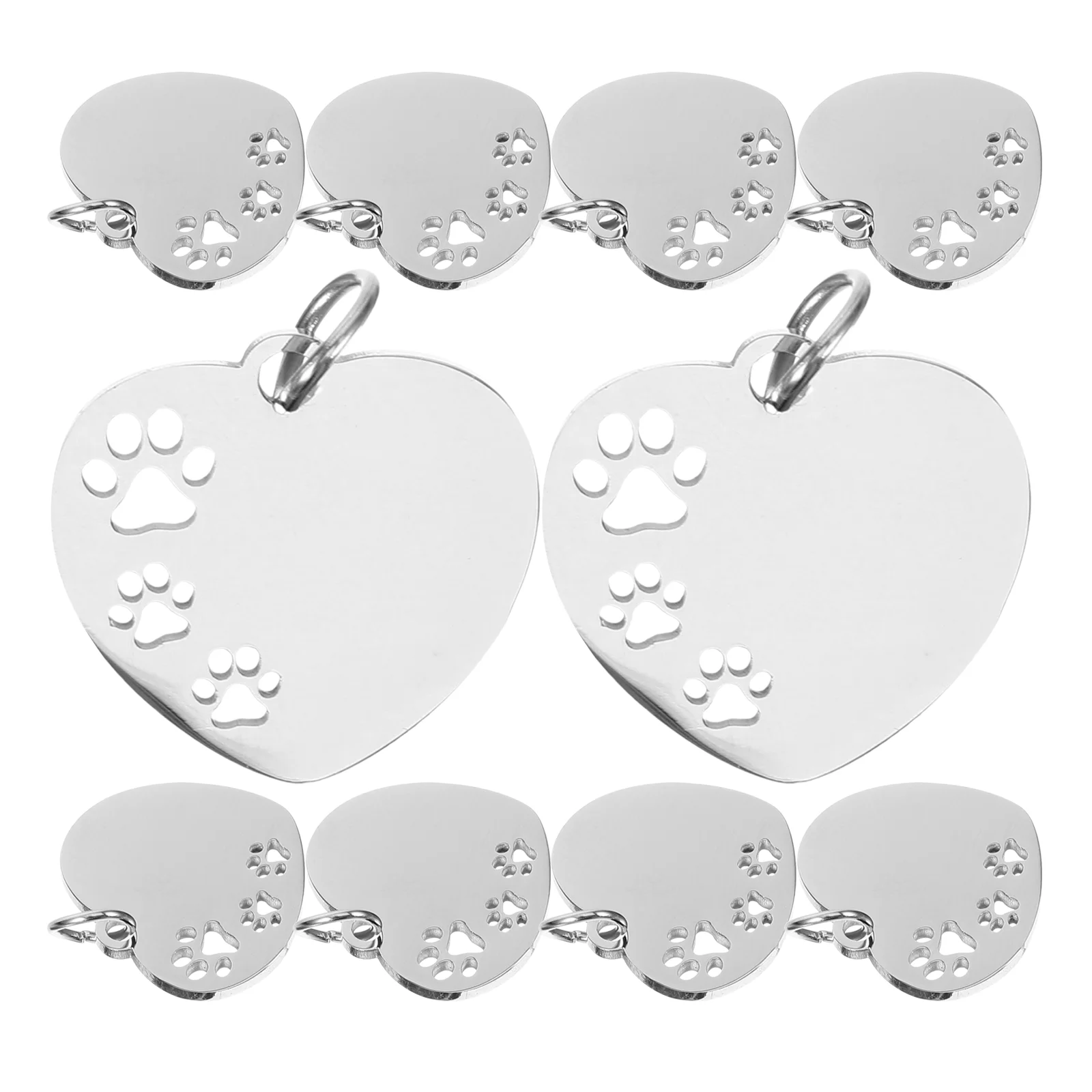 10pcs Blank Pet Tags Cute Heart Shape With Hollow Paw Pattern Dog Tags Dog ID Tags Stainless Steel Pet Name Tags