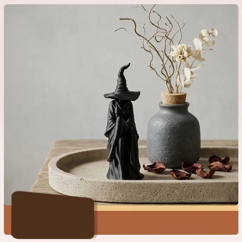 Halloween Faceless Witch Figurine Black Seated Witch Wall Hanging Halloween Decoration Gothic Style For Living Room, Bookshelf