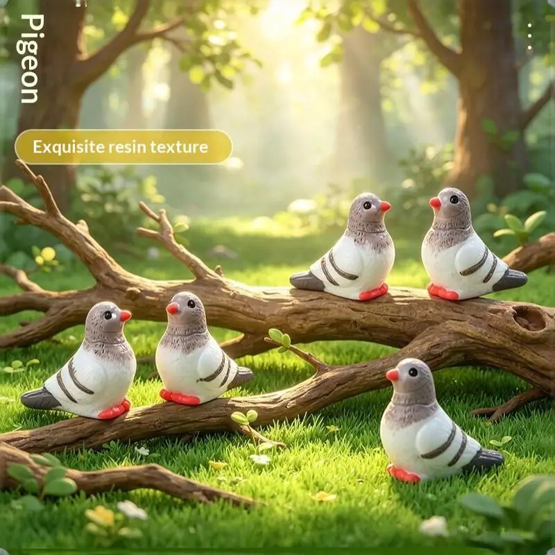 5pcs Mini Simulated Pigeon Resin Ornament Cartoon Bird Landscape Accessory for DIY Handmade Jewelry Charm and Decor DIY Craft