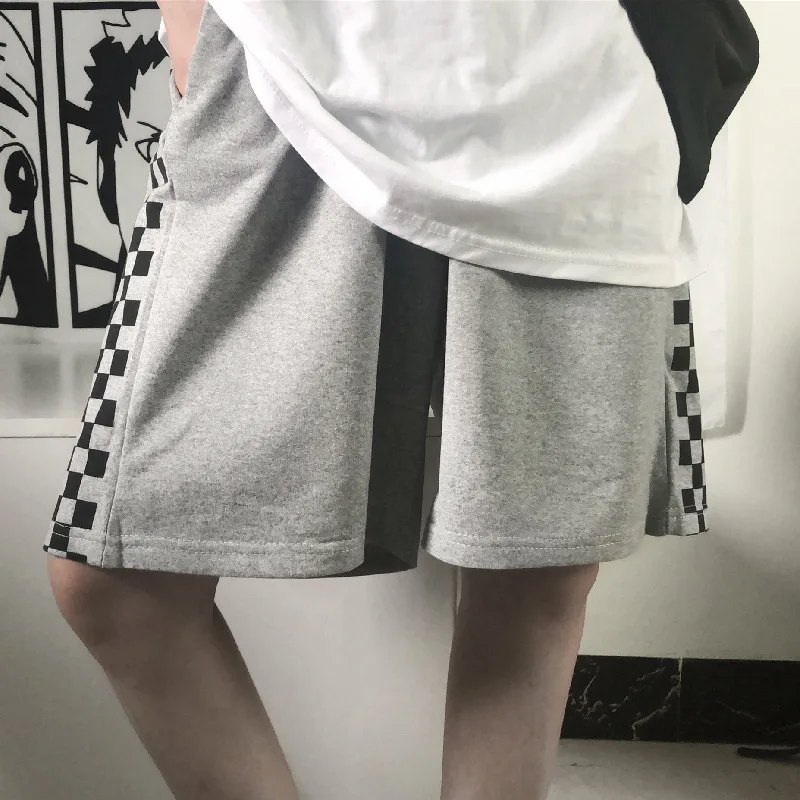 Short surdimensionné Harajuku pour femme, pantalon de cyclisme à carreaux, taille haute, de motard, de Hip Hop, de sport, Harajuku, grandes tailles