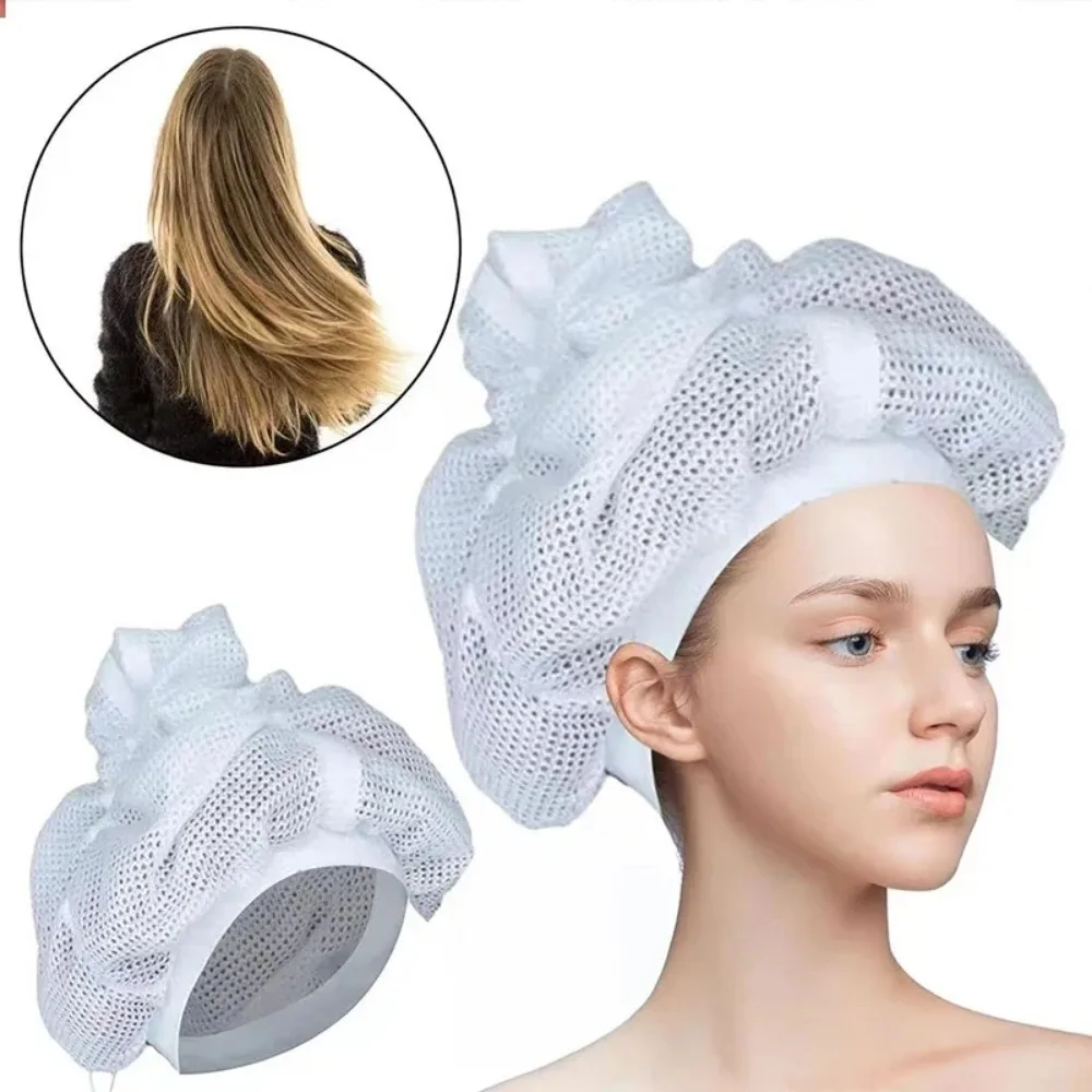 Tappo a rete per asciugare i capelli ricci con coulisse cuffia regolabile per capelli di grandi dimensioni in rete per asciugare i capelli Soulta Net Plopping Bonnet