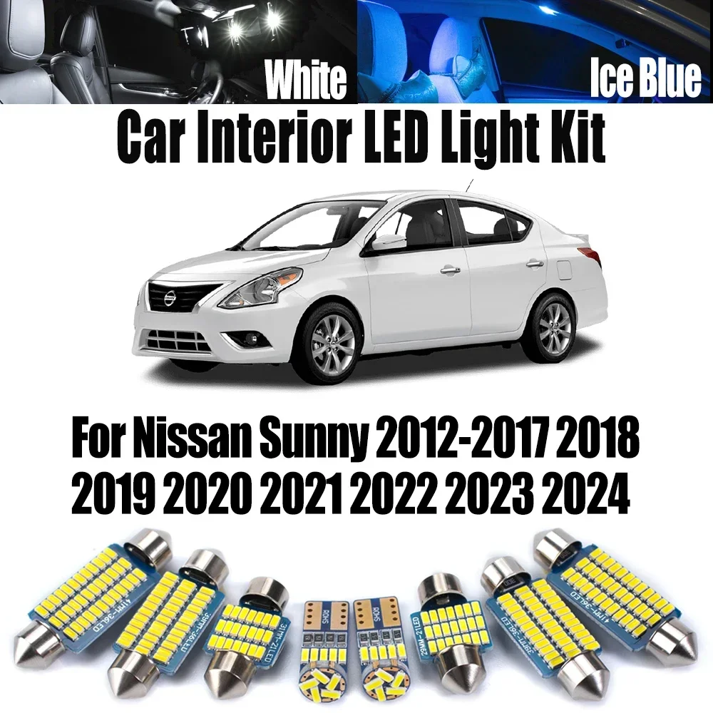 10Pcs Canbus For Nissan Sunny 2012- 2021 2022 2023 2024 Car Accessories LED Trunk Interior Reading Bulb Map Dome Trunk Light Kit