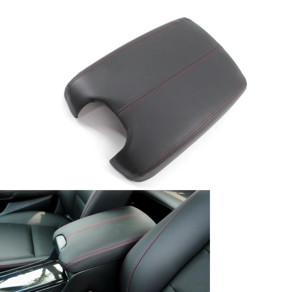 

Armrest Center Console Lid Fit For Honda Accord 08-12 09 10 11 Red Stitch PU Leather & Plastic Plate