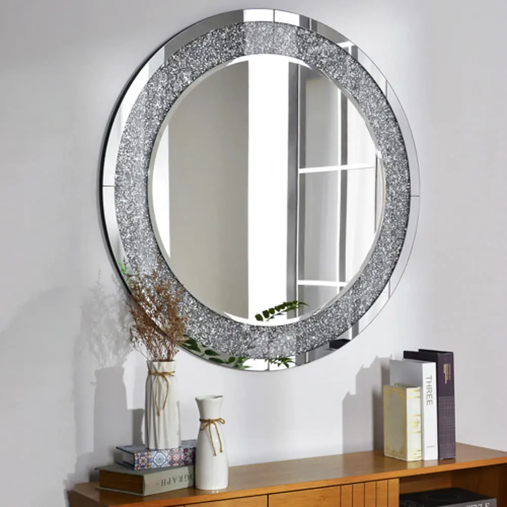 Hot Sale 5mm Thick Crystal Diamond Glitter Wall Mounted Makeup Dressing Mirror Modern Design for Home Decor Living Room